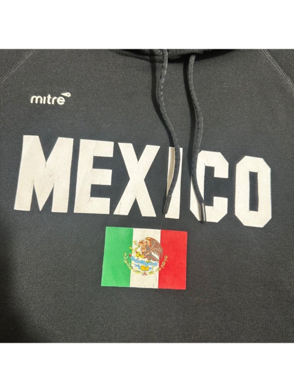 Mitre Mexico Hoodie Mens 2XL Black Raglan Sleeve Fleece Pullover Graphic Flag - Picture 2 of 6
